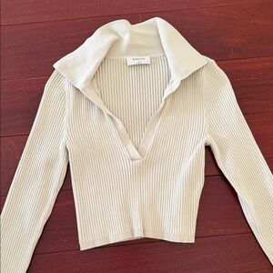 Aritzia Babaton Ribbed V-Neck Collared Sweater